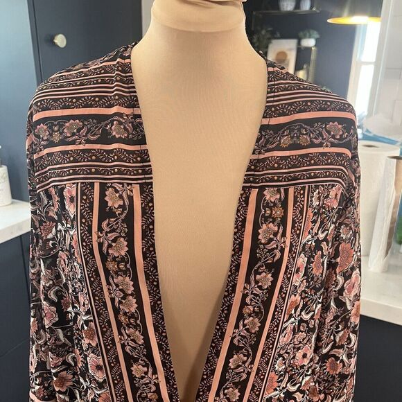 Womens SZ S Boho Flowy Long Duster Cardigan Kimono Floral Artsy Cottagecore 70s - Picture 3 of 9